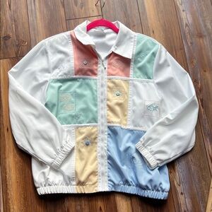 Vintage Alfred Dinner Colorful Pastel Patchwork Nautical Zip-Up Jacket